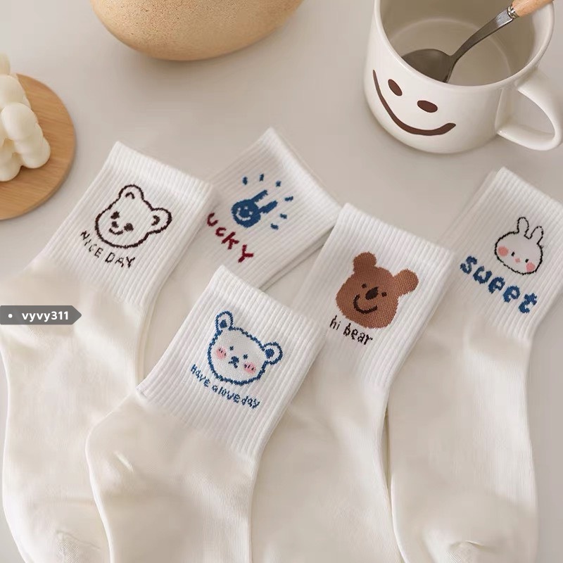 Tất Vớ Cotton In Hình Gấu Siêu Dễ Thương