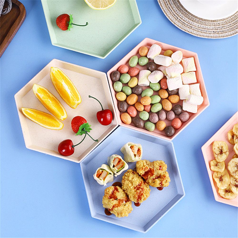 Đĩa Đựng Thức Ăn Hình Lục Giác Đa Năng Bằng Lúa Mạch