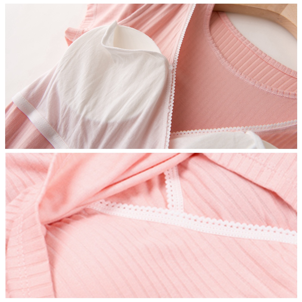 Áo Thun Cotton Mềm Tay Ngắn Có Miếng Đệm Ngực Cho Phụ Nữ Mang Thai