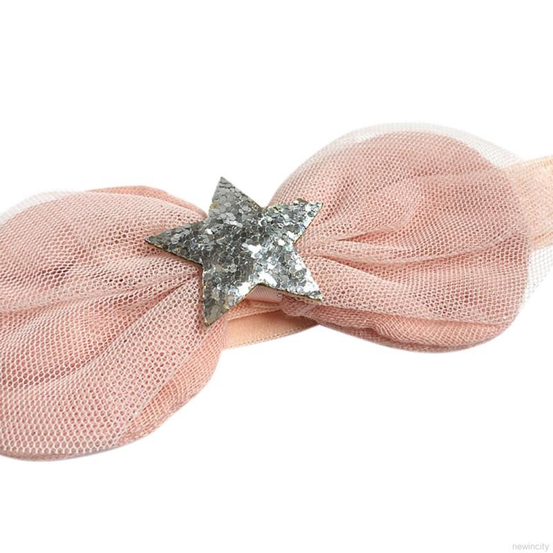 Băng đô cài tóc thắt nơ phối ngôi sao đính sequin dễ thương cho bé gái