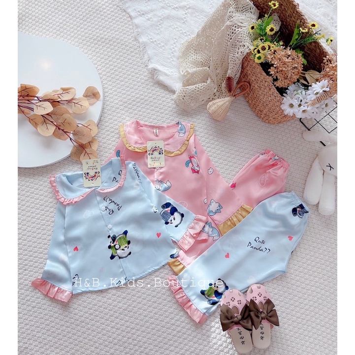 bộ lụa dài tay siêu dễ thương bánh bèo cho bé gái