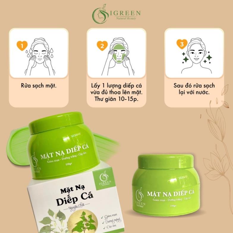 Mặt nạ diếp cá igreen, mặt nạ diếp cá 150gr giảm mụn, se khít lỗ chân lông dưỡng trắng cấp ẩm giúp da trắng sáng