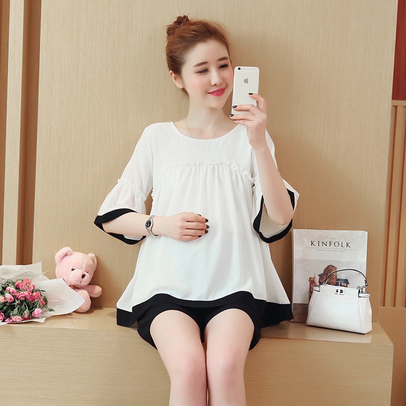 Áo bầu babydoll tiểu thư TRẮNG PHỐI VIỀN ĐEN A089