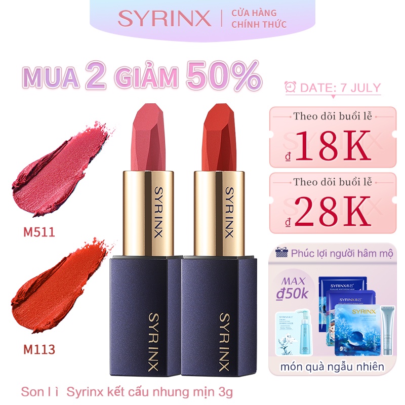 Son lì SYRINX kết cấu nhung mịn lên màu lâu trôi không dễ phai màu son nữ sinh 3g