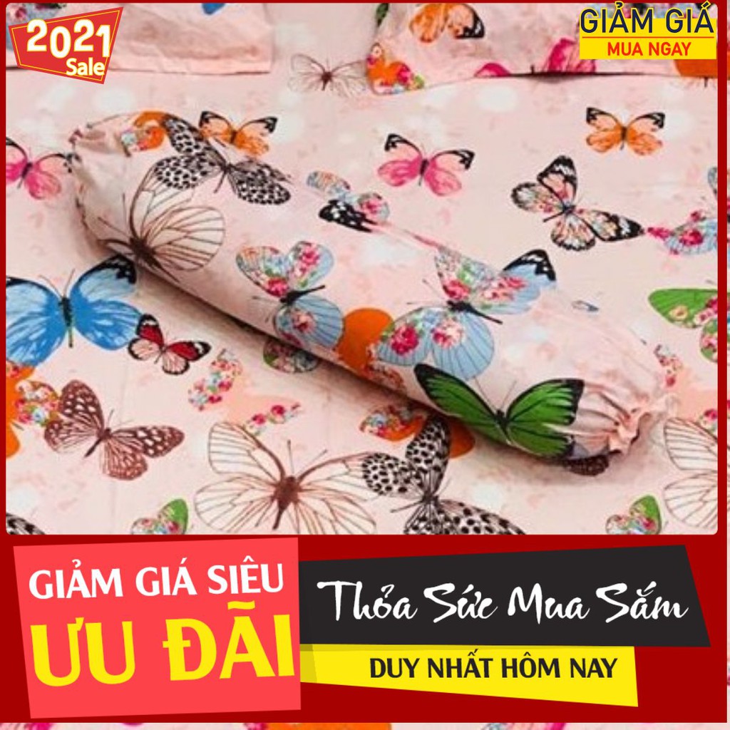 Vỏ gối ôm cotton poly họa tiết,được chọn mẫu,bướm hồng