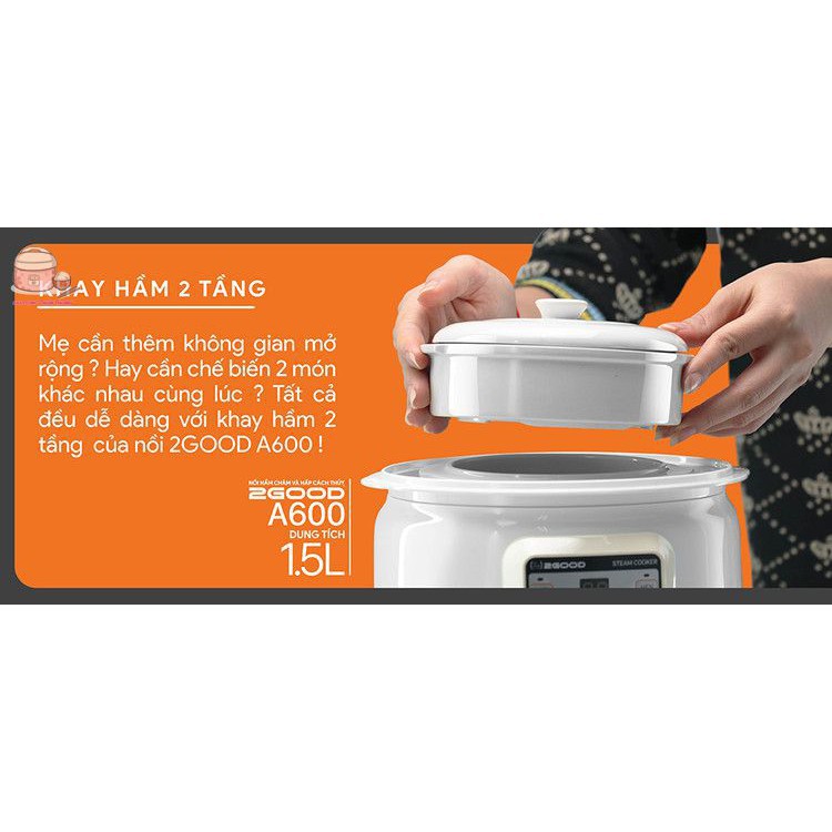 Nồi Hầm Cháo Cách Thủy 2 Tầng 2GOOD A600 (1.5L) - Hàng Chính Hãng Bảo Hành 24 Tháng