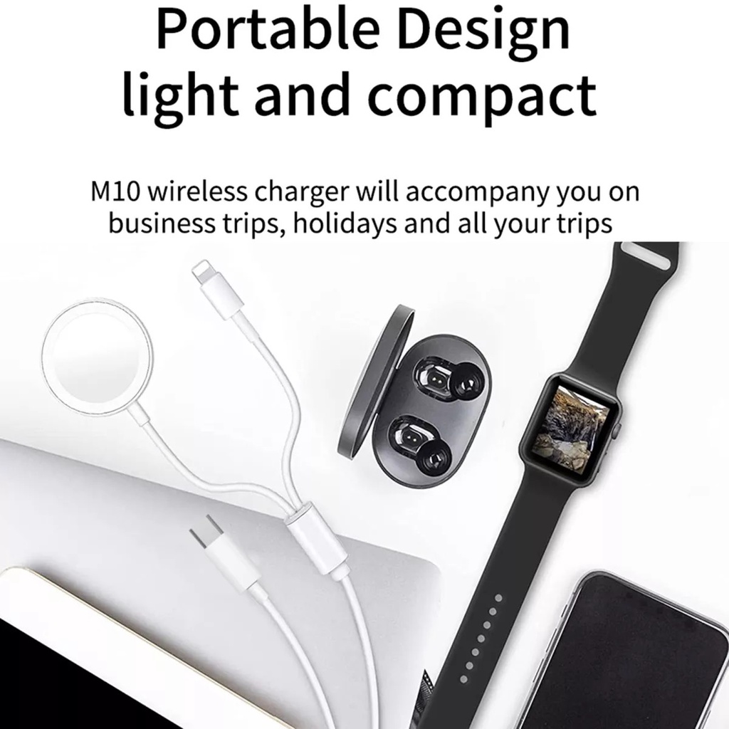 Sạc đồng hồ WIWU M10 2In1 Smart Watch Wireless Charger hỗ trợ sạc nhanh, chống uốn cong - Hàng chính hãng