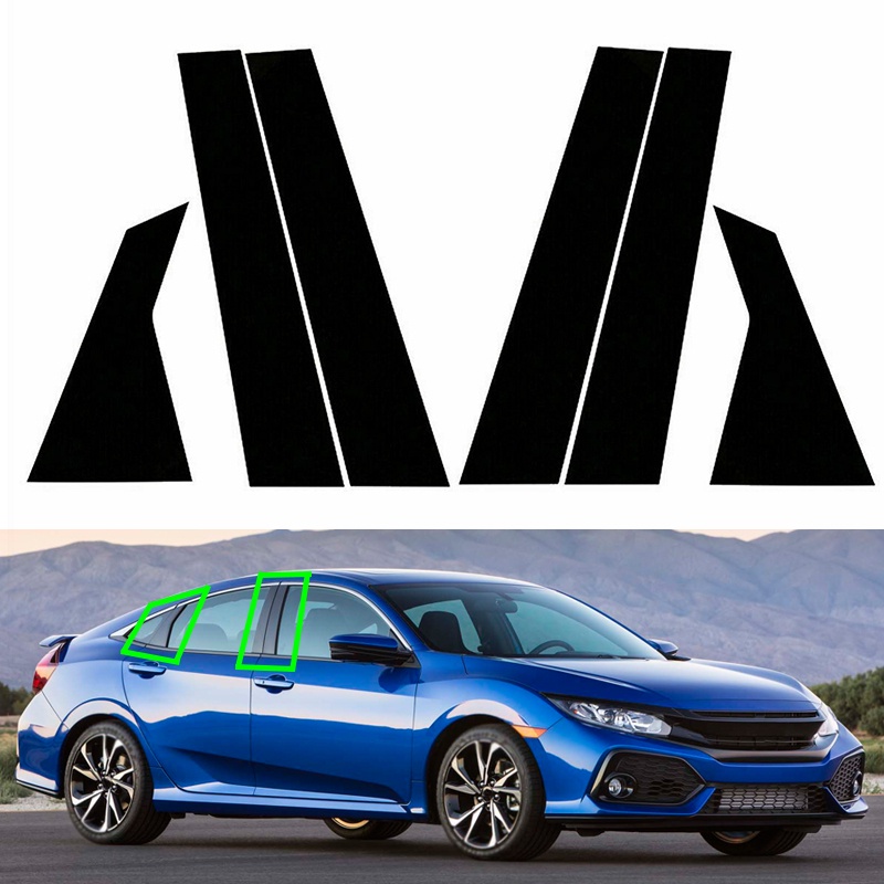 Bộ 6 Miếng Dán Màu Đen Bóng Dùng Trang Trí Cửa Sổ Xe Hơi Honda Civic Sedan 2016-2021