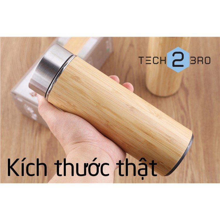 KHẮC TÊN - Bình nước giữ nhiệt vỏ tre truyền thống / Bamboo Tumbler - 450ml