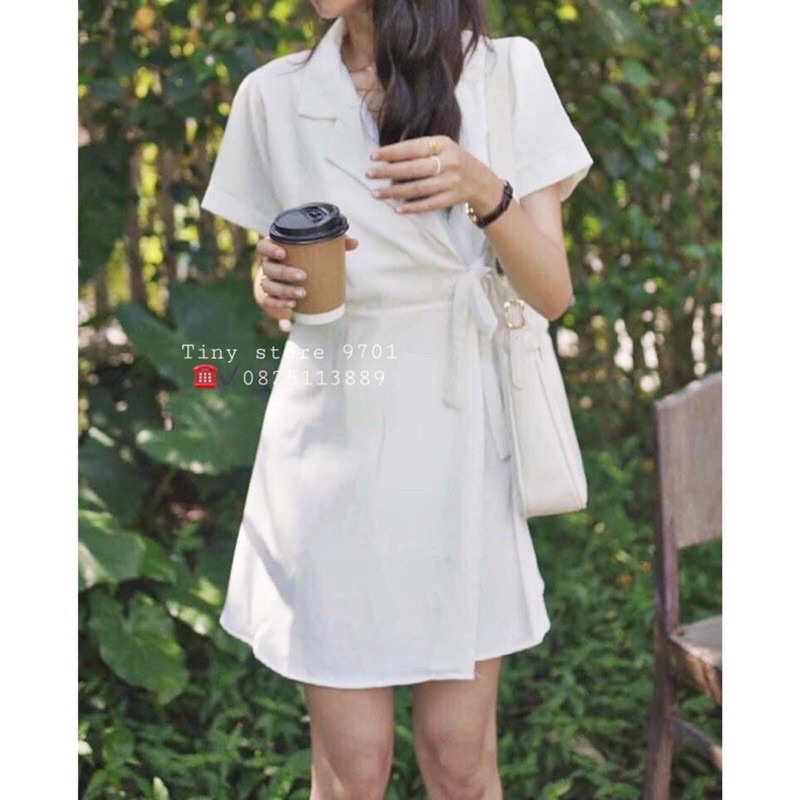 VÁY CỔ VEST CỘT NƠ EO