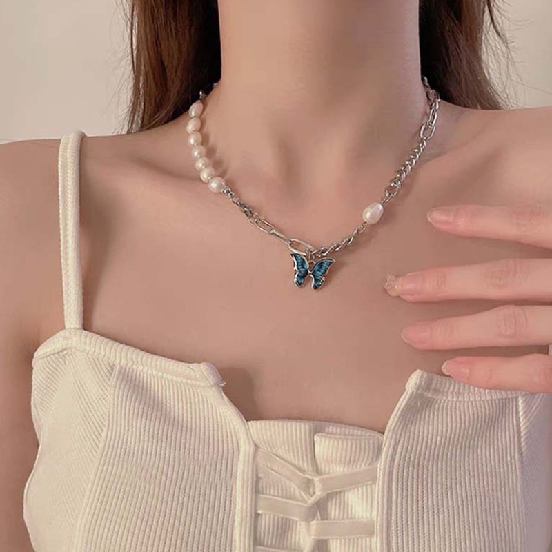 Dây Chuyền Mặt Hình Bướm Đính Ngọc Trai Nhân Tạo Thời Trang Cá Tính