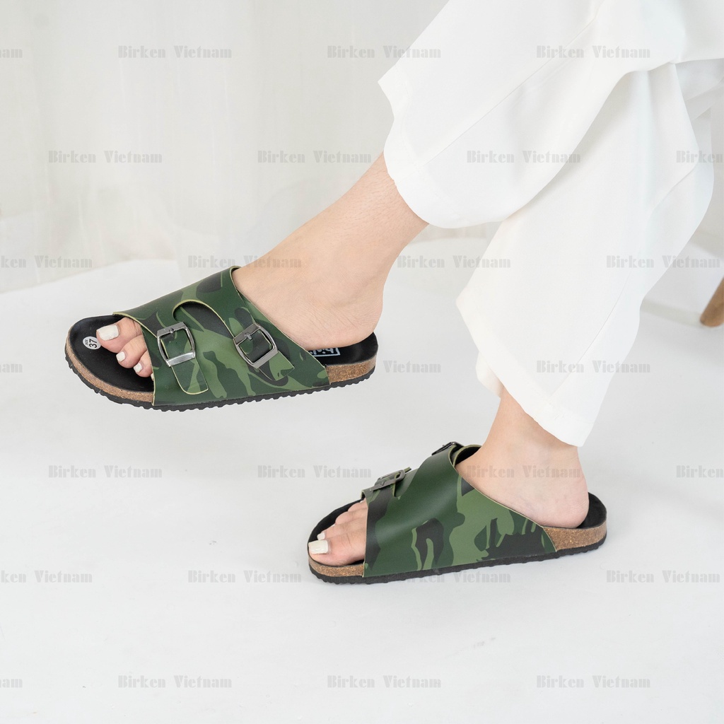 [ New Style ] Mã R19 DÉP ĐẾ TRẤU Da PU Camo Rằn Ri Quai Nguyên Tấm Cách Điệu Unisex Birken Vietnam Bioline