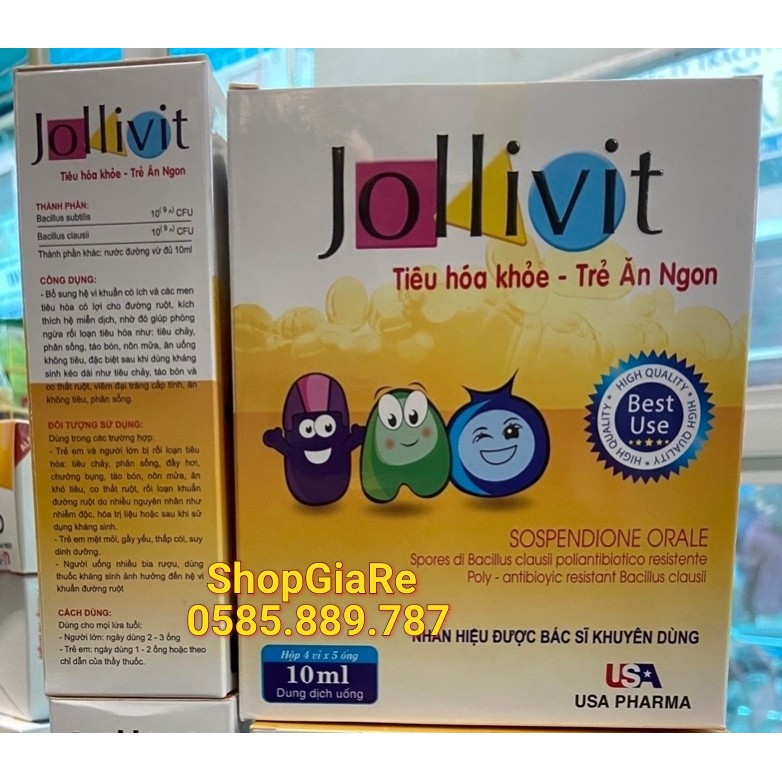 Jollivit giúp bé ăn ngon men tiêu hóa giúp hấp thu và tiêu hóa tốt hơn, bổ sung vi khuẩn có lợi tốt cho đường ruột hộp