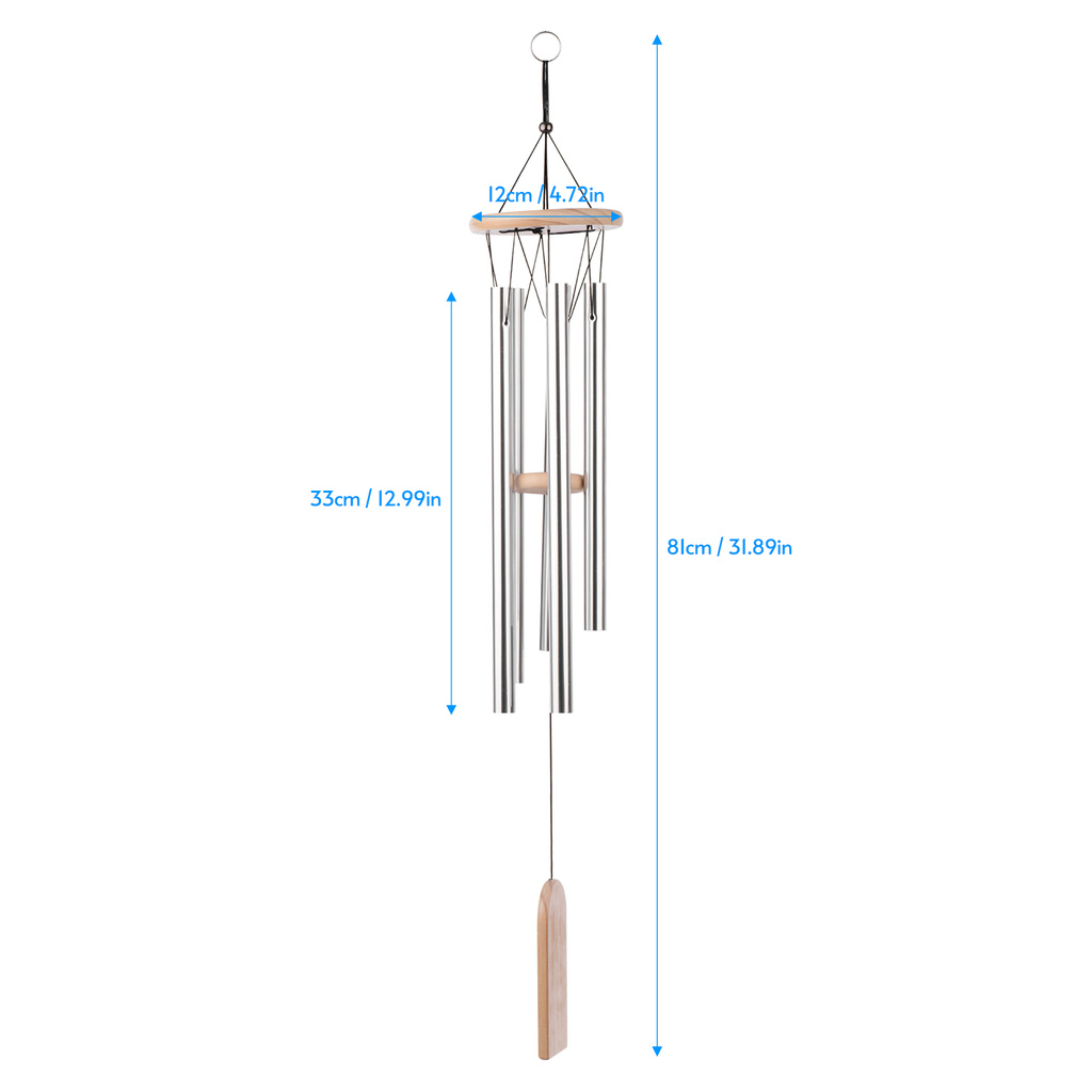 Chuông Gió Gỗ 5 Ống Nhôm Phối Gỗ Treo Trang Trí Phòng Ngủ / Ban Công