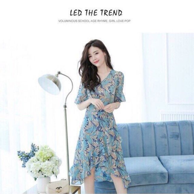 HÀNG NHẬP - Đầm Xòe Vạt Bèo Đắp Chéo Tiểu Thư