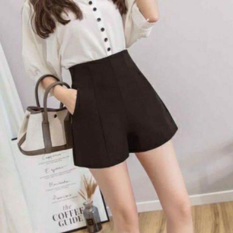 (HOT)  Quần short  chữ A nữ lưng cao quần đùi cạp vát chất tuyết mưa 3 màu đen be trắng .