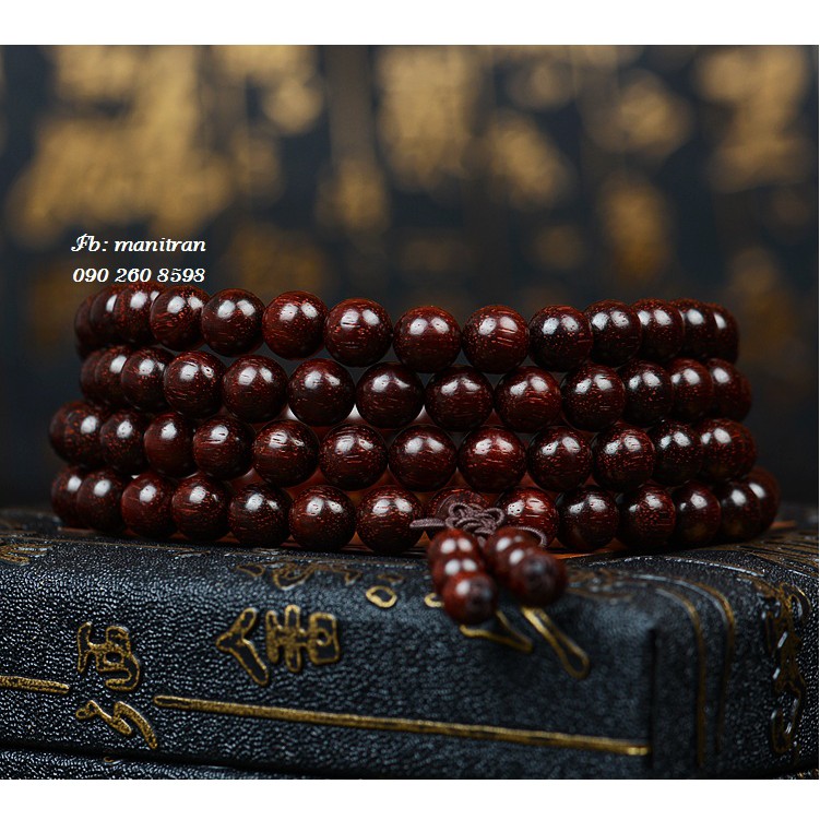 Vòng Tay Tràng hạt gỗ tử đàn đỏ 6mm 8mm - 108 hạt Ấn Độ