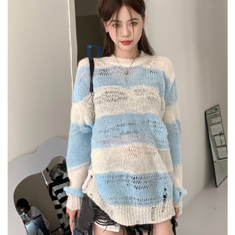 Áo Sweater Dệt Kim Tay Dài Dáng Rộng Thời Trang Mùa Thu Dễ Phối Đồ
