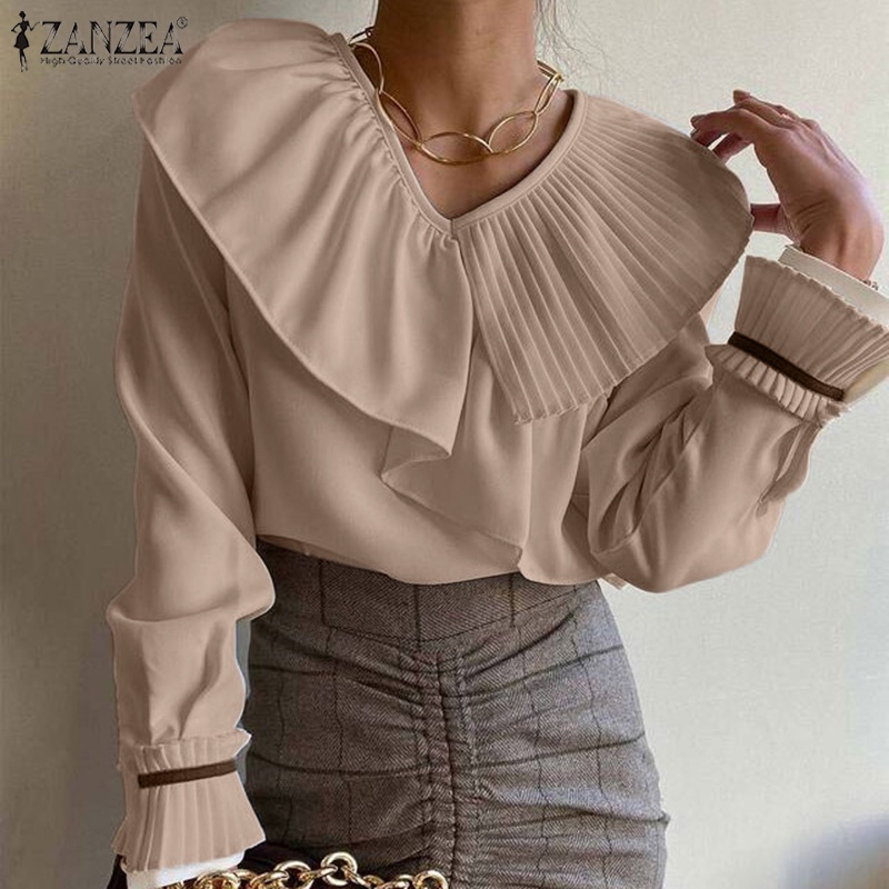 Áo Zanzea tay dài cổ chữ V thời trang quyến rũ cho nữ