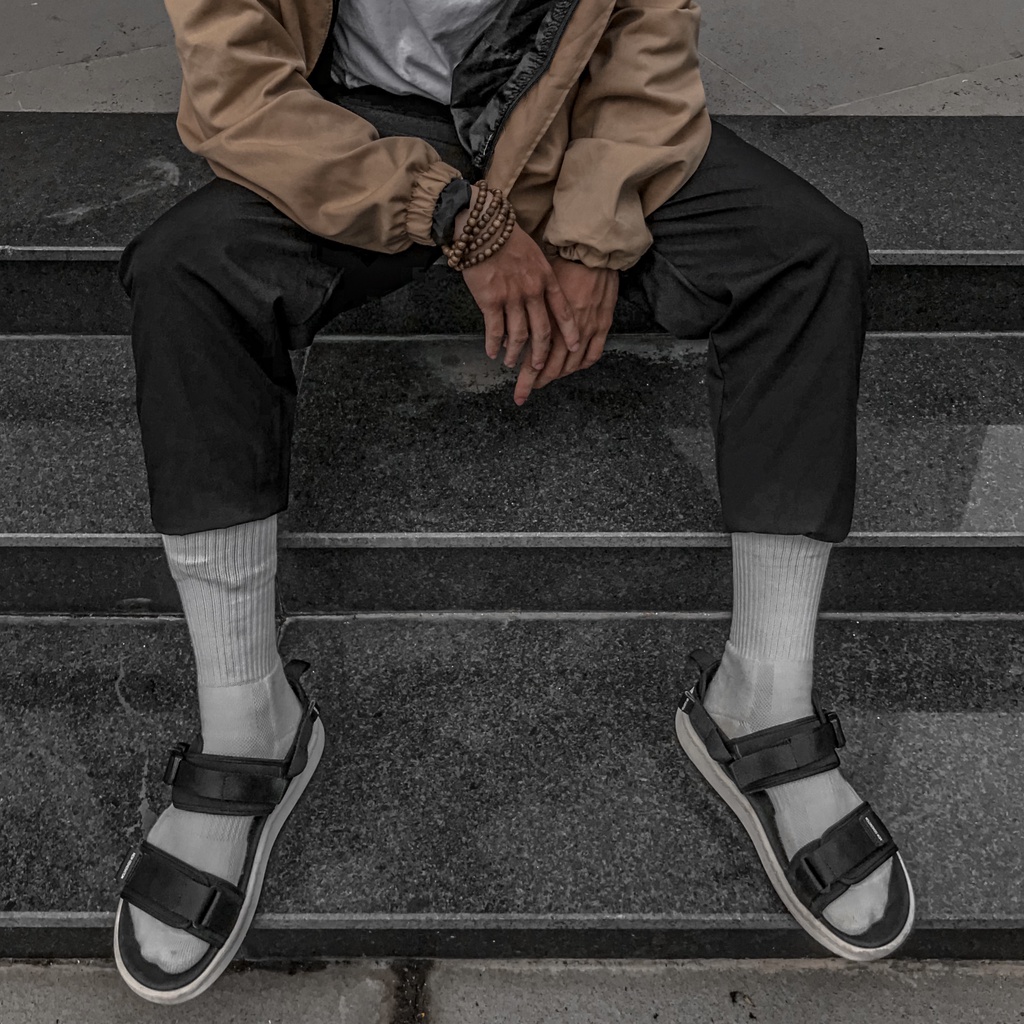 Dép Sandal Basic Nam Nữ ZX_2714 Black/Black White - khuy bấm tiện lợi