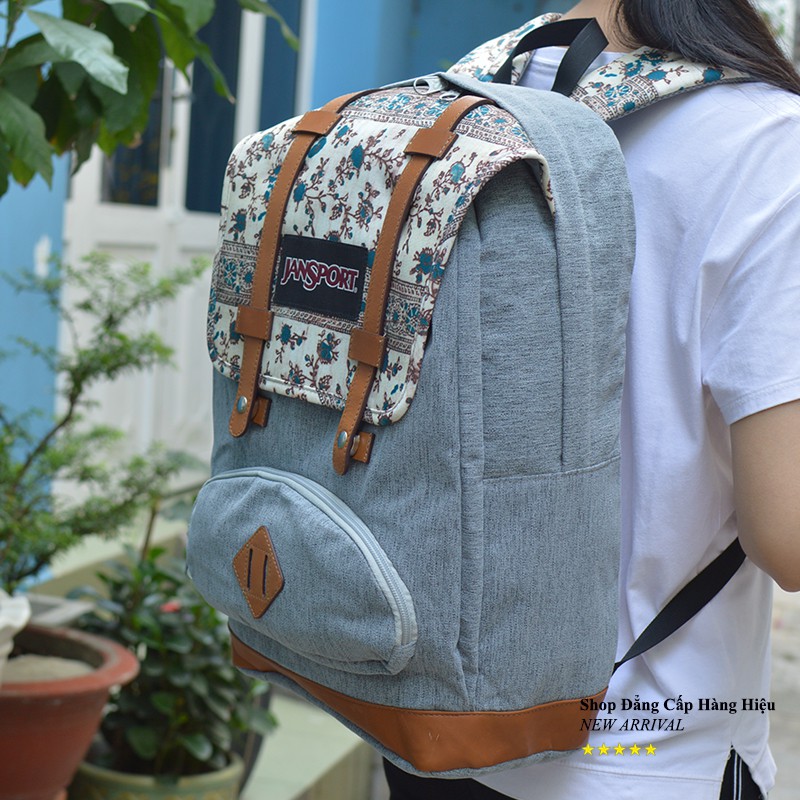 Balo JANSPORT LAPTOP màu xám họa tiết hoa