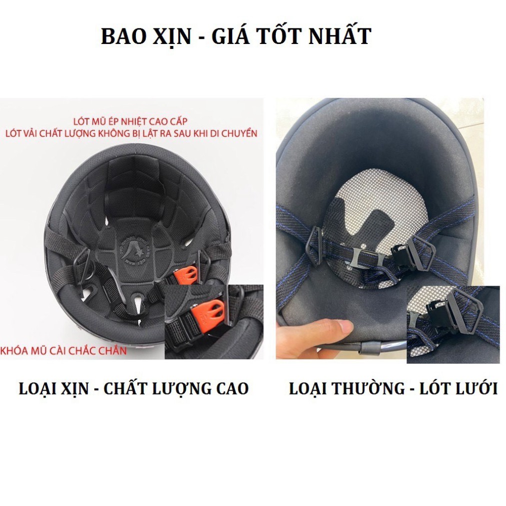 Mũ Bảo Hiểm 1/2 Loại Xịn - Tặng Kèm Lưỡi Trai (Chưa Kèm Kính)