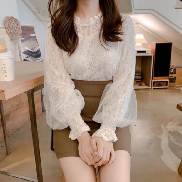 Áo kiểu ren tay phồng hai lớp cao cấp viền ren / AZ00 ྇
