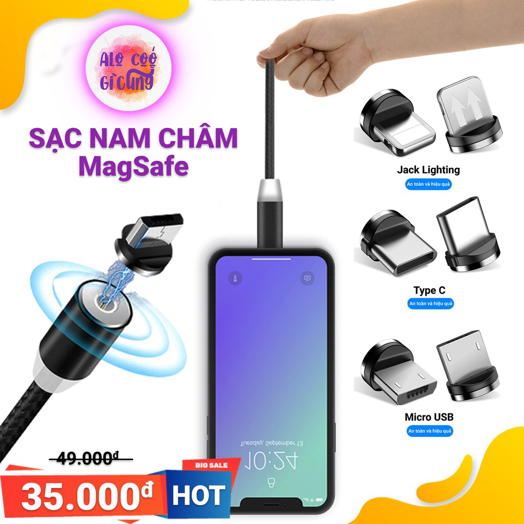 Cáp Sạc Nam Châm Từ Tính Bọc Vải Dù Chống Rối Type C , Mirco USB, Lightning Phù Hợp Với Mọi Dòng