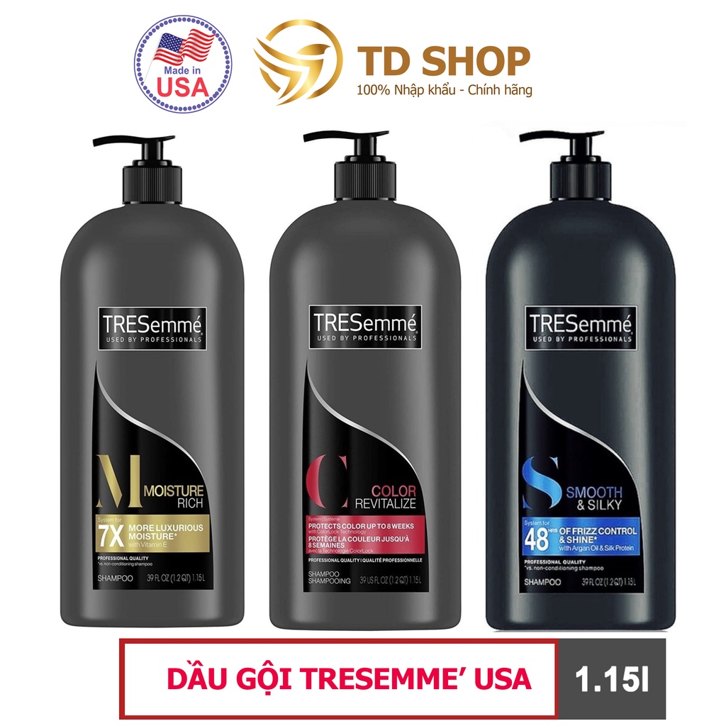 [NK Mỹ] Dầu Gội I Dầu xả TRESemmé Mỹ Suôn mượt óng ả I Phục hồi độ ẩm I Giữ nếp tóc uốn 1.15L