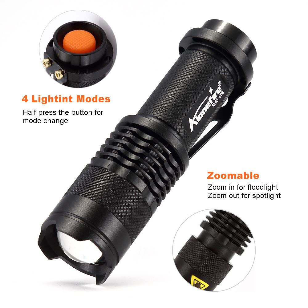 Đèn pin ALONEFIRE SK68 COB cỡ nhỏ chống nước tiện lợi