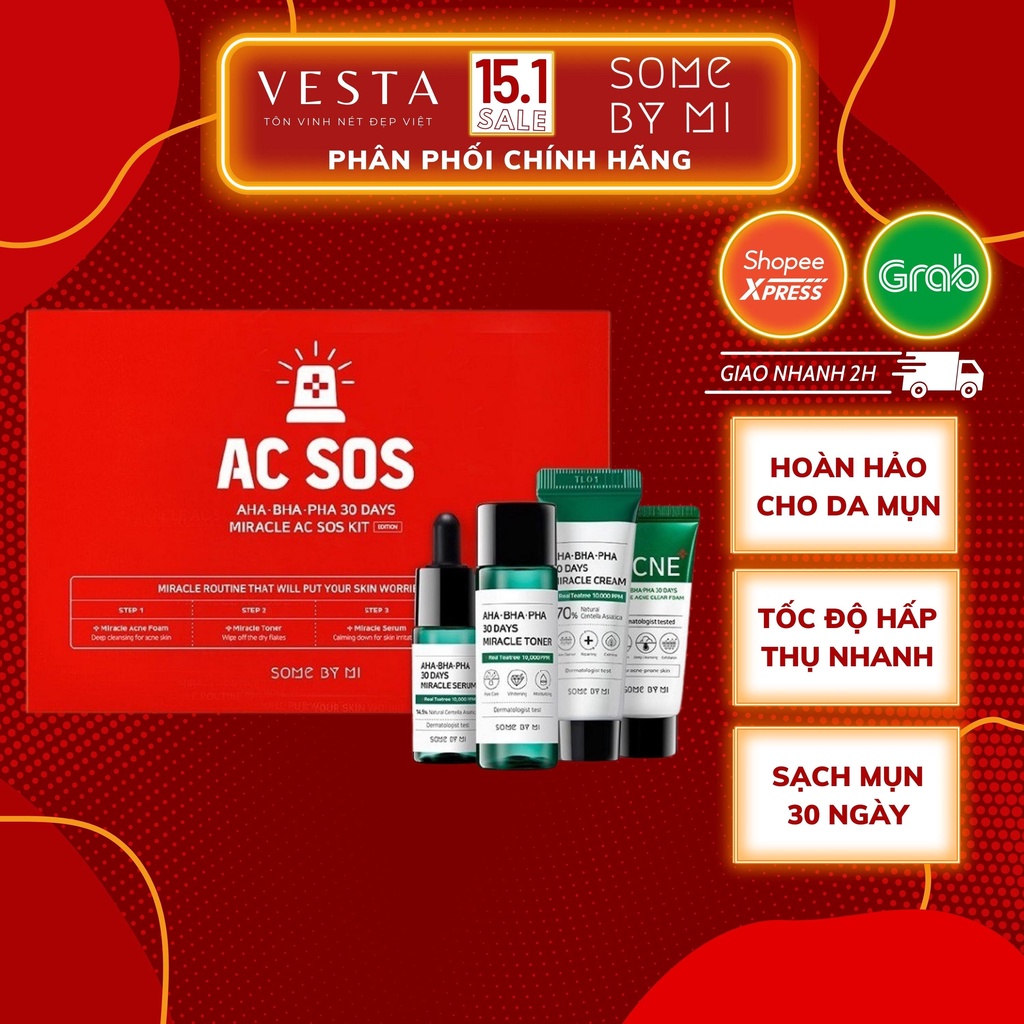 Bộ Kit Giảm Mụn Some By Mi AC SOS AHA BHA PHA 30 Days