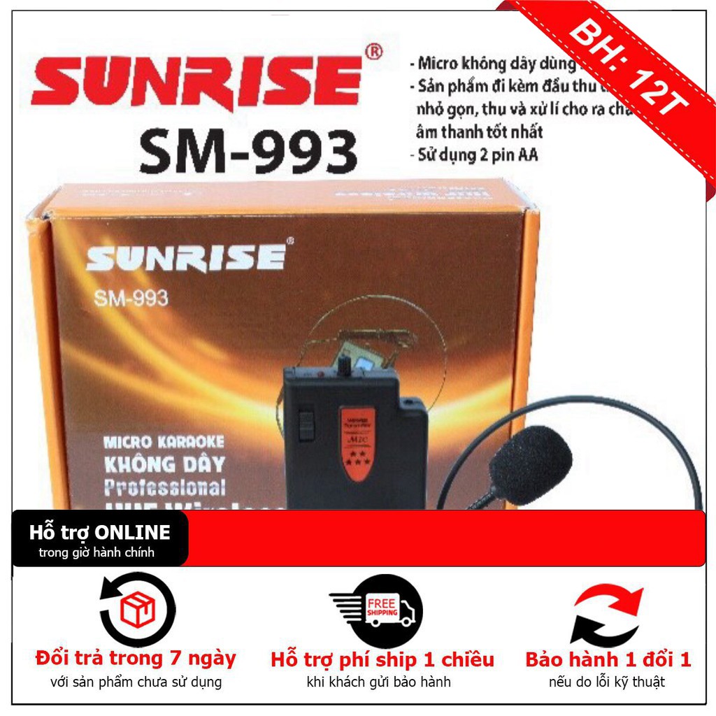 [ Giảm giá 10%] Micro dây đeo tai Sunrise SM-993, cài đầu cho loa kéo, máy trợ giảng - hàng chất lượng