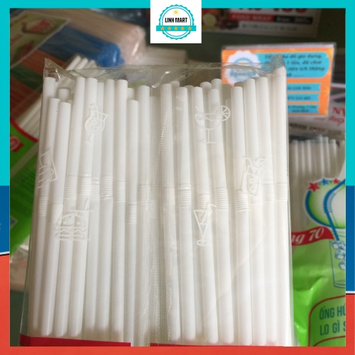 Ống hút nhựa trắng cao cấp bẻ cong được gói 70 ống LINHMART