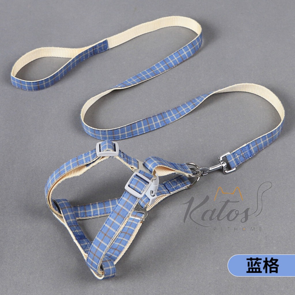 Dây dắt yếm sọc caro cho chó mèo