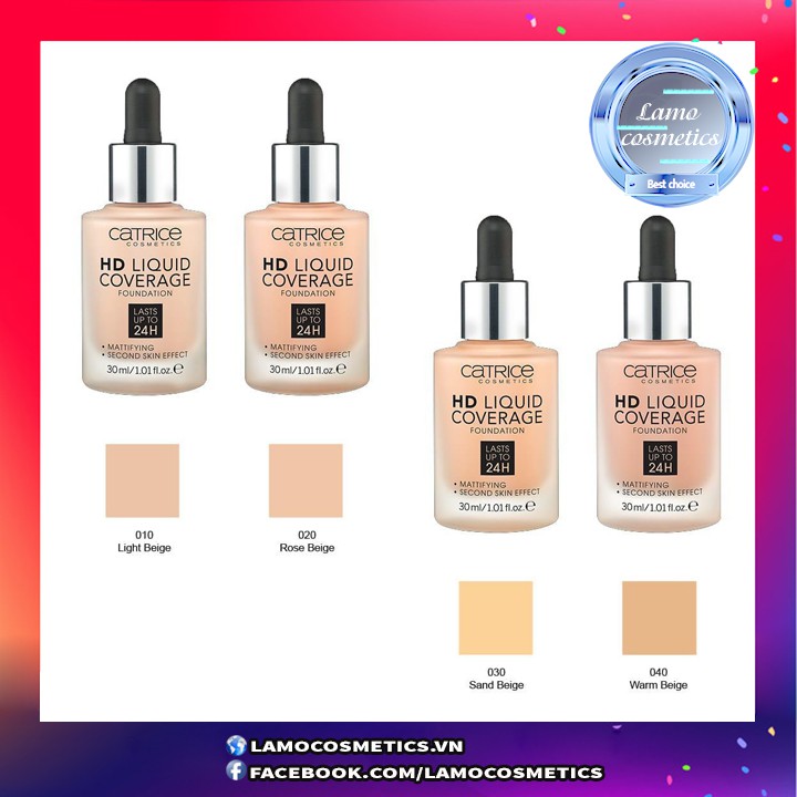 Kem Nền Catrice HD Liquid Coverage 30ML Màu 010, 020 Chính Hãng 100%