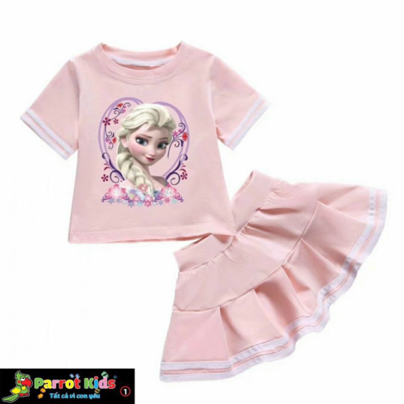 Bộ elsa bé gái (set áo và chân váy kèm chip) siêu xinh SIZE 1-15 tuổi chính hãng PAPAKIDS cotton chính phẩm 100%