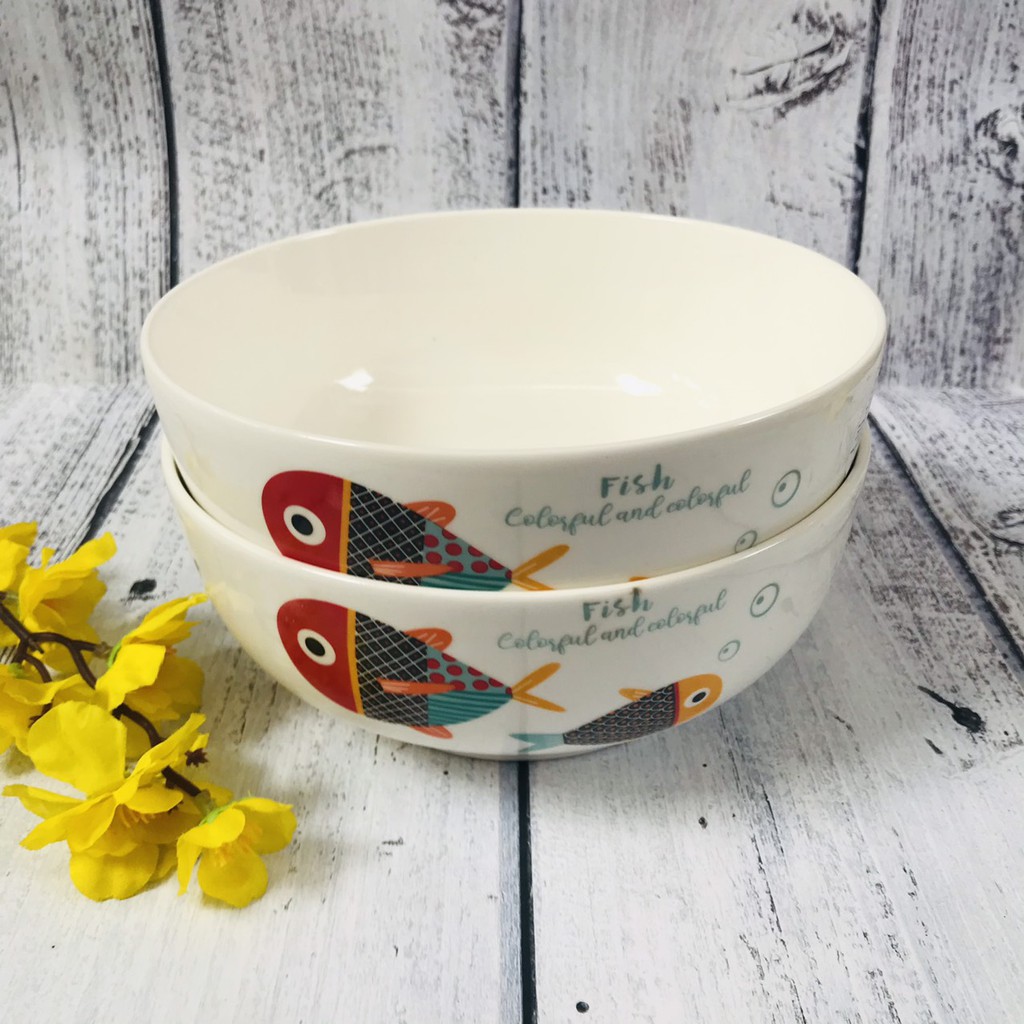 Bộ 2 Tô Sứ Hoa Văn Ngẫu Nhiên - 7inch 18cm - Kiểu Nhật - Tráng Men Cao Cấp