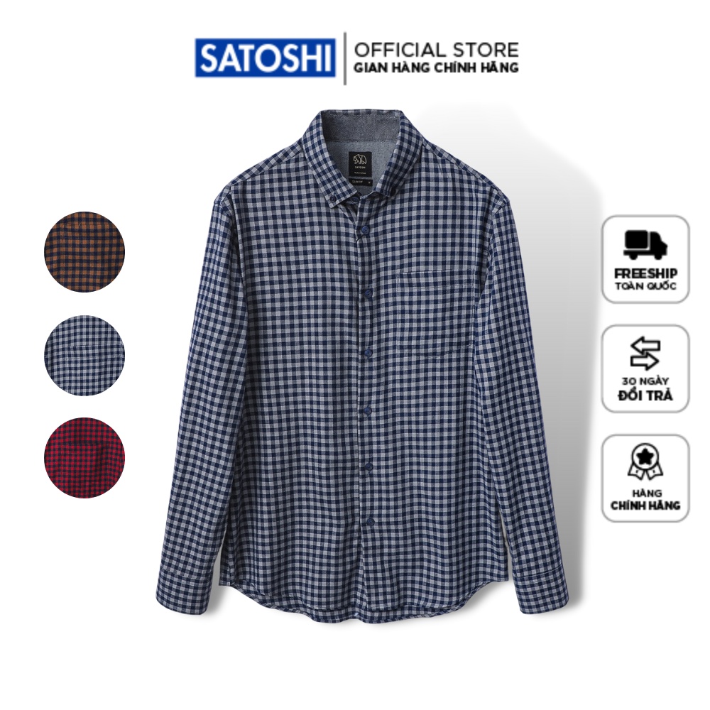 | Satoshi | Áo Sơ mi nam SASM55 kiểu caro chất cotton thoáng mát mềm mịn, thấm hút mồ hôi