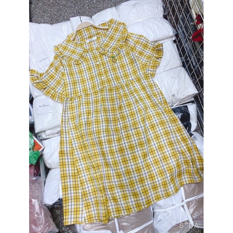 Váy kẻ babydoll dứa xanh