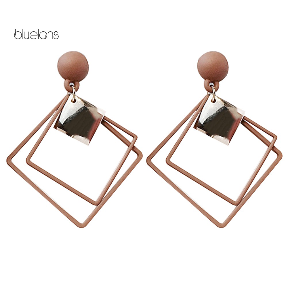 Đèn bluelans bluelans♘Đôi Khuyên Tai Dài Gắn Hạt Hình Vuông Rỗng Thời Trang Cho Nữ