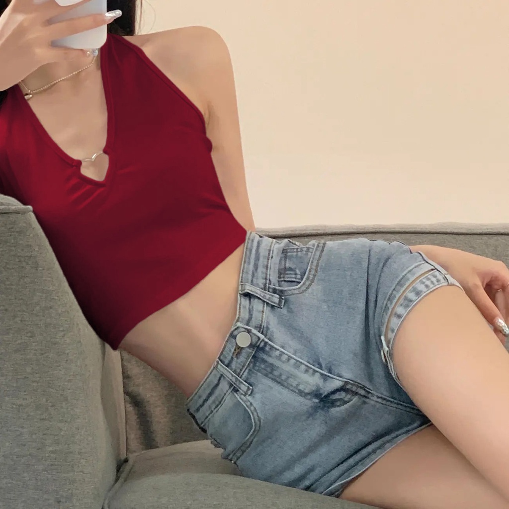 Áo Hai Dây Cổ Chữ V Dáng Ngắn Hở Lưng Thời Trang Quyến Rũ Cho Nữ