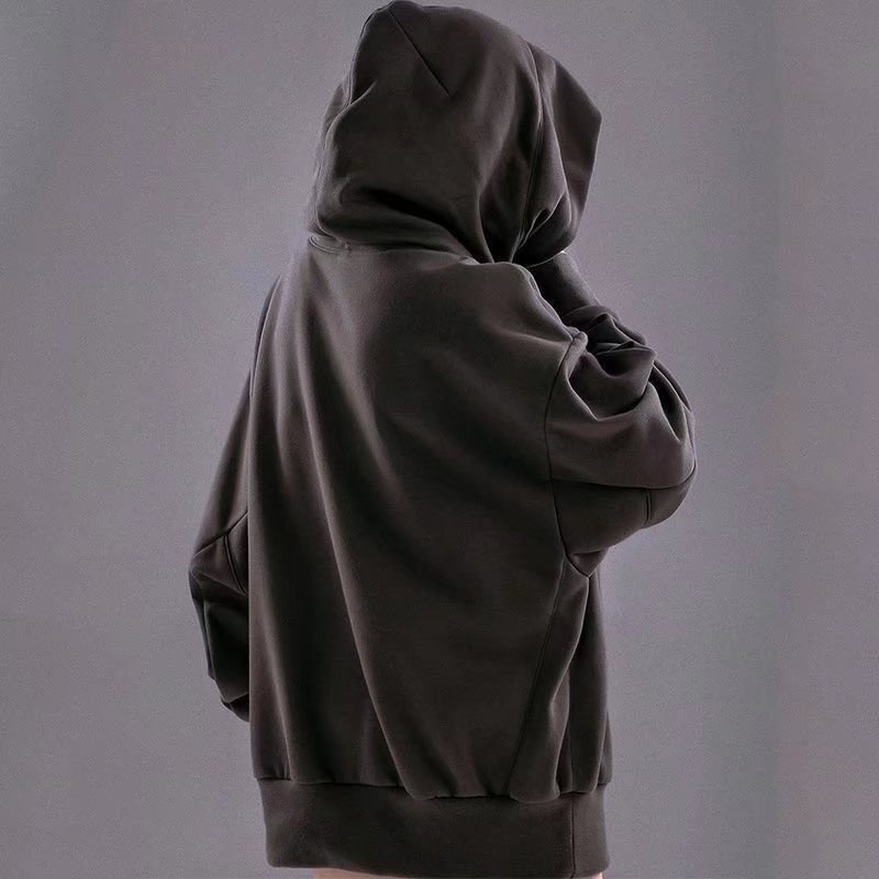 Áo hoodie nam tay dài cổ cao dáng rộng màu trơn phong cách hip hop đường phố Hàn Quốc