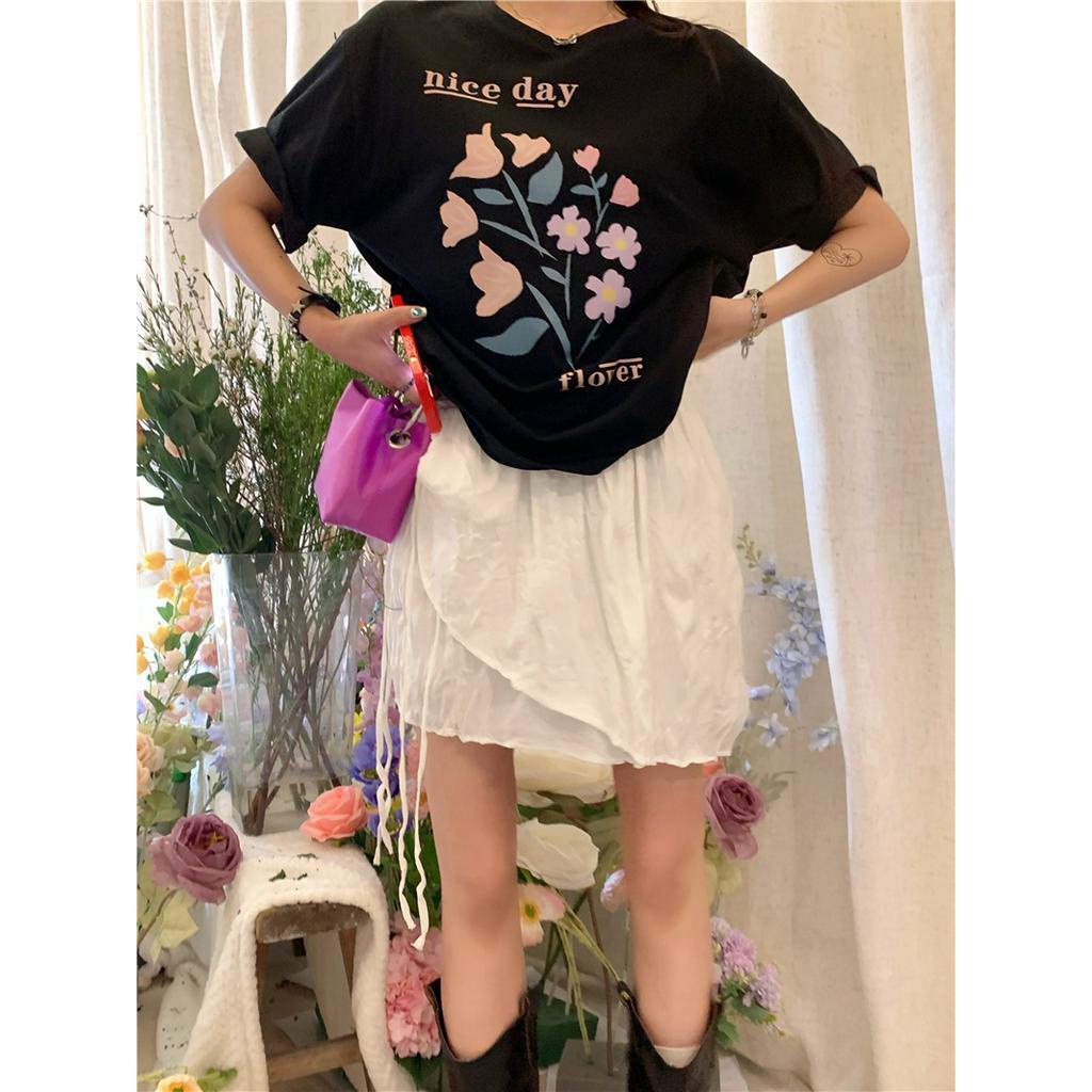 Áo Thun Cotton Nguyên Chất In Hoa Ngắn Tay Thời Trang Cá Tính 53552