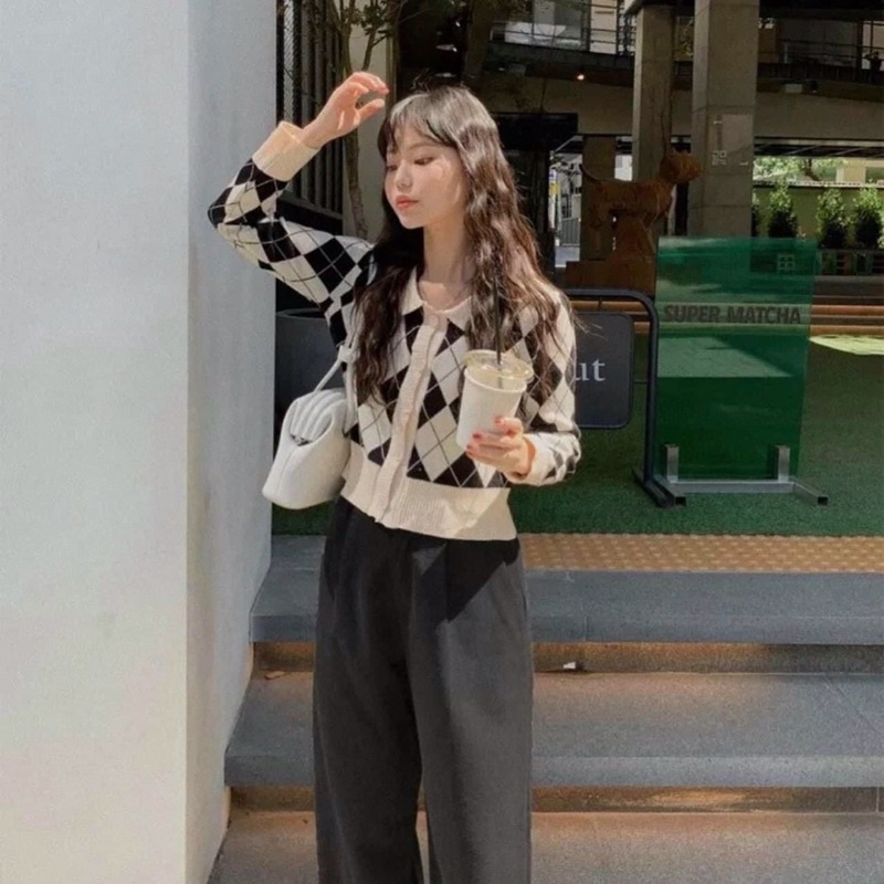 Áo khoác cadigan croptop len nữ kẻ caro dài tay thời trang Hàn Quốc- 110BK9- Đenta Shop | BigBuy360 - bigbuy360.vn
