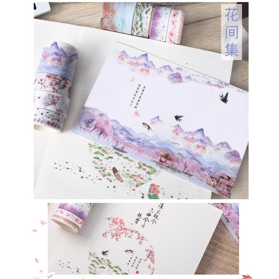 Washi tape set 10 cuộn theo chủ đề  - Băng dính giấy trang trí - Liu Lan Series