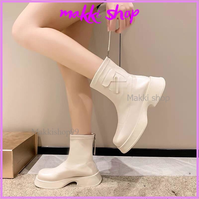 Bôt nữ cổ lửng da mờ, boot túi đế cao 5cm hottrend 2023