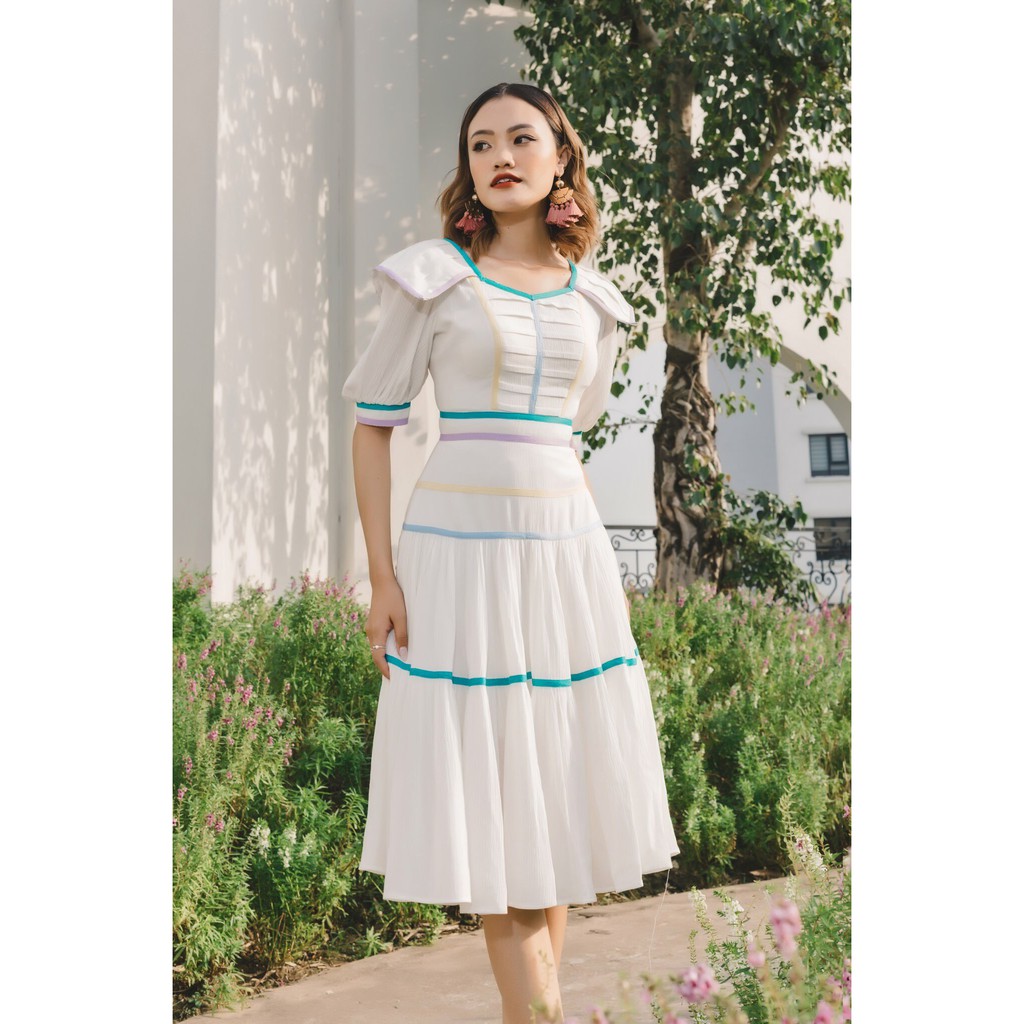 [Mã SKAMSALEP6 giảm 10% tối đa 100K đơn 150K] SÒ VINTAGE - ANIVER Đầm xô viền màu cột dây lưng | BigBuy360 - bigbuy360.vn