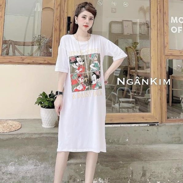 váy thun suông cộc tay in hình con vật 3 màu chất cottton