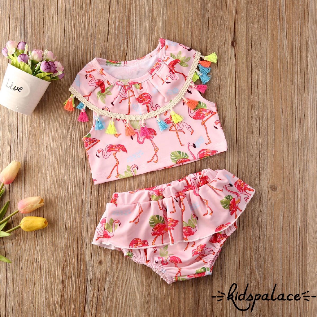 ➤♕❀❤Summer Baby Girl Fashion Pink Tassel Bikini Set