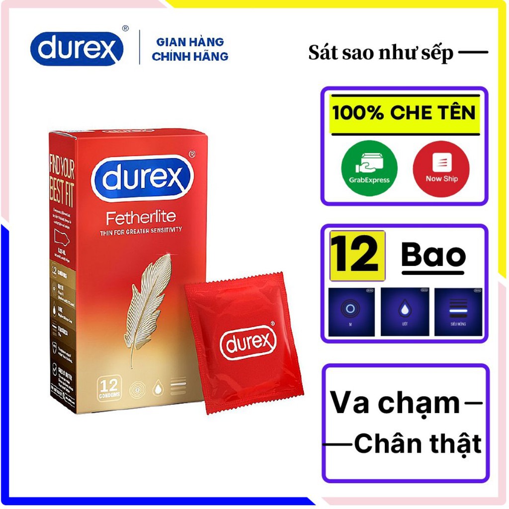 Bao cao su Durex Fetherlite Ultiama 12 bao, nhiều gel siêu mỏng.